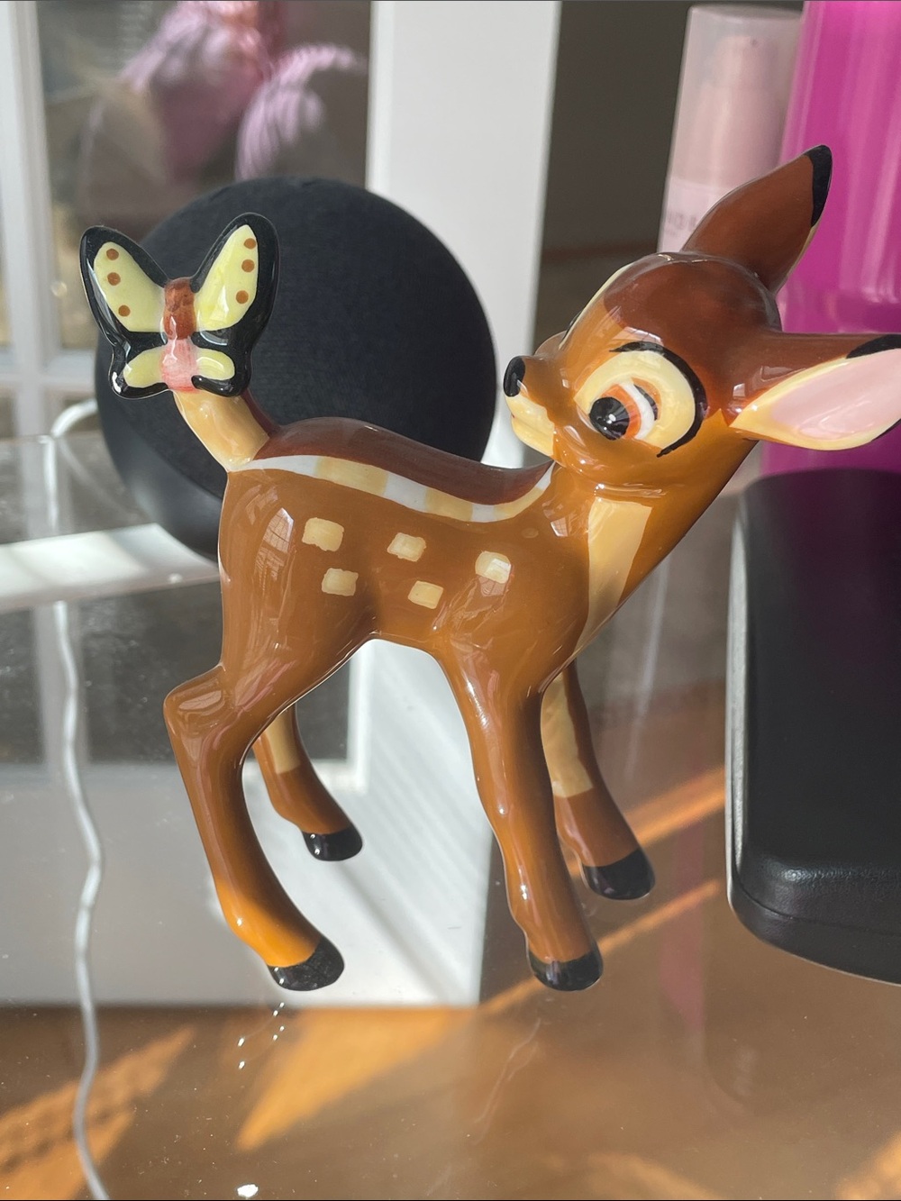 Vintage Disney Bambi Ceramic Fawn Figurine with Butterfly Accent - Brown